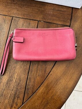 Coach Pink Pebbled Leather Wristlet wallet